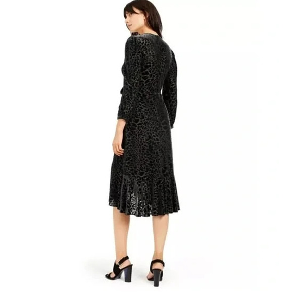 Calvin Klein Black‎ Sheer Leopard Velvet Burnout Wrap Dress Gothic Glam  8 - Picture 3 of 16